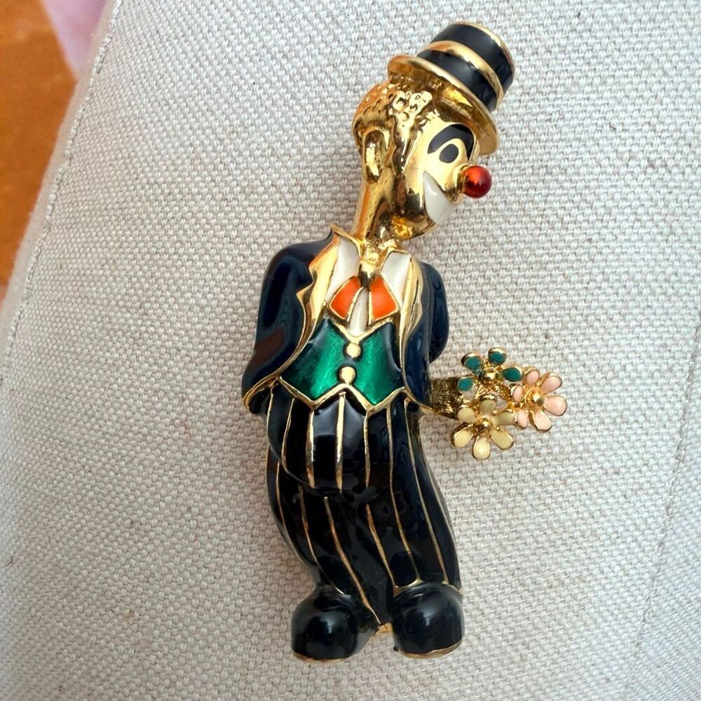 Vintage Jomaz Joseph Mazer Enamel Clown Flower Brooch